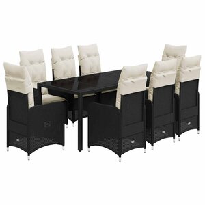 vidaXL Ensemble de bistro de jardin 9 Pièces coussins noir poly rotin