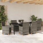 vidaXL Ensemble de Salle à Manger de Jardin de 7 Pièces avec Coussins Gris en Poly Rattan
