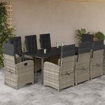 vidaXL Ensemble à manger de jardin et coussins 9 Pièces gris clair rotin