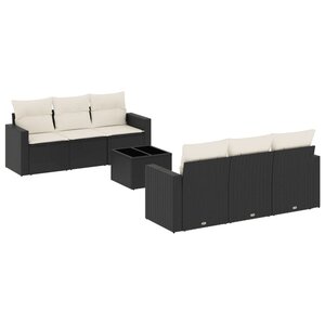 vidaXL Salon de jardin 7 Pièces avec coussins noir résine tressée