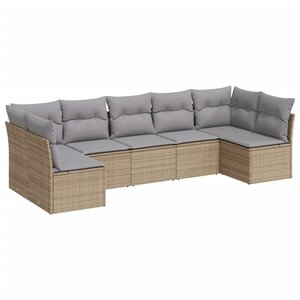 vidaXL Salon de jardin avec coussins 7 Pièces beige résine tressée