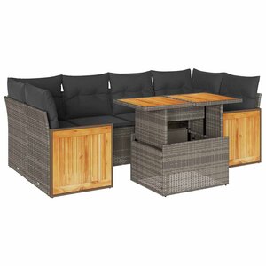 vidaXL Salon de jardin avec coussins 7 Pièces gris résine tressée acacia