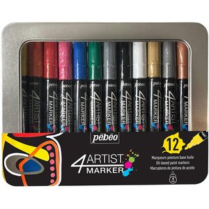 Boîte métal 12 marqueurs peinture 4artist pointe ogive 4 mm pébéo