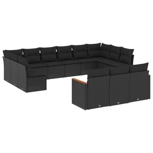 vidaXL Salon de jardin avec coussins 13 Pièces noir résine tressée