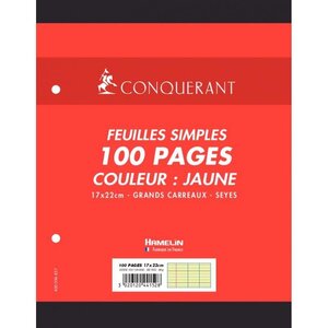 Sachet 50 feuilles perforées seyès 80 g jaune format 17 x 22 cm CONQUERANT