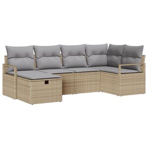Ensemble de canapé de jardin vidaXL 6 pièces avec coussins beige en rotin poly