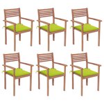 vidaXL Chaises de jardin empilables avec coussins lot de 6 Teck solide