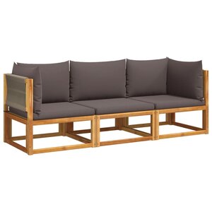 vidaXL Ensemble de canapés de jardin 3 pièces avec coussins bois d'acacia et corde