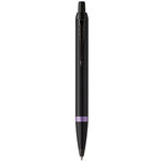 Stylo bille Parker IM Vibrant Rings  Satin noir laqué  attributs violet améthyste  recharge bleue pointe moyenne  Coffret cadeau