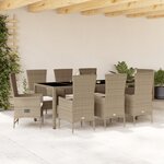 vidaXL Ensemble à manger de jardin et coussins 9 Pièces beige Poly rotin