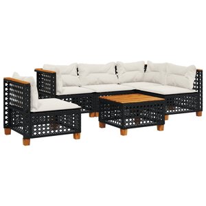 vidaXL Salon de jardin 6 Pièces avec coussins noir résine tressée