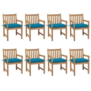 vidaXL Chaises de jardin lot de 8 avec coussins bleu clair Teck solide