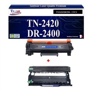 T3AZUR - Kit Tambour+Toner compatibles avec Brother TN2420 DR2400 pour Brother MFC-L2710DN MFC-L2710DW MFC-L2712DN MFC-L2712DW MFC-L2713DW MFC-L2715DW MFC-L2730DW MFC-L2732DW MFC-L2735DW MFC-L2750DW - 3 000 pages
