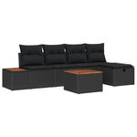 Ensemble de canapé de jardin 6 pièces avec coussins en poly rattan noir