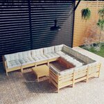 vidaXL Salon de jardin 11 Pièces avec coussins crème bois de pin