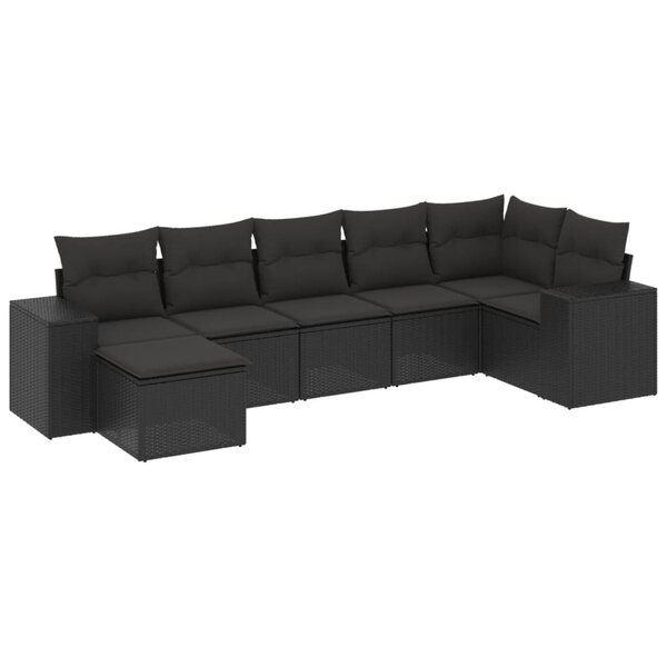vidaXL Salon de jardin 7 Pièces avec coussins noir résine tressée