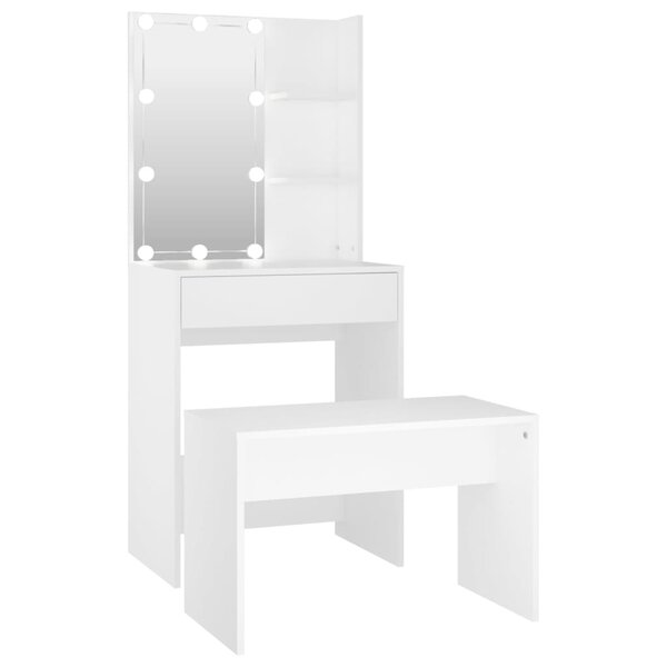 vidaXL Ensemble de coiffeuse avec LED Blanc Bois d'ingénierie