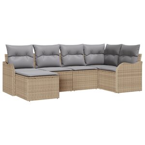 Ensemble de canapés de jardin 6 pièces avec coussins beige en poly rattan