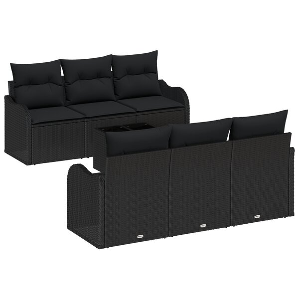 vidaXL Ensemble de Canapé de Jardin de 7 Pièces avec Coussins Noir Rattan Synthétique