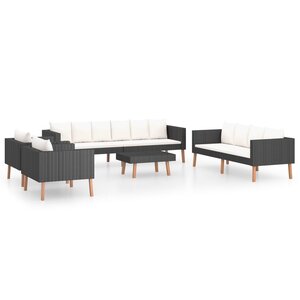 vidaXL Salon de jardin 5 Pièces avec coussins résine tressée noir