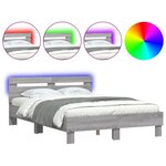 vidaXL Cadre de lit avec tête de lit et LED sonoma gris 120x200 cm