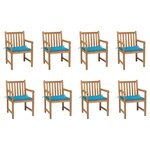 vidaXL Chaises de jardin lot de 8 avec coussins bleu Bois teck massif