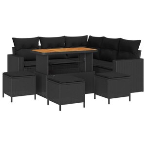 vidaXL Ensemble de canapé de jardin avec coussin 10 Pièces Noir polyrotin