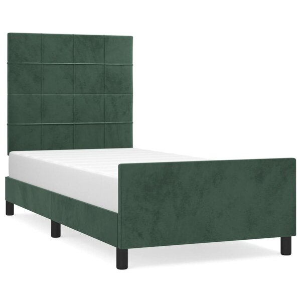 vidaXL Cadre de lit avec tête de lit Vert foncé 90x190 cm Velours