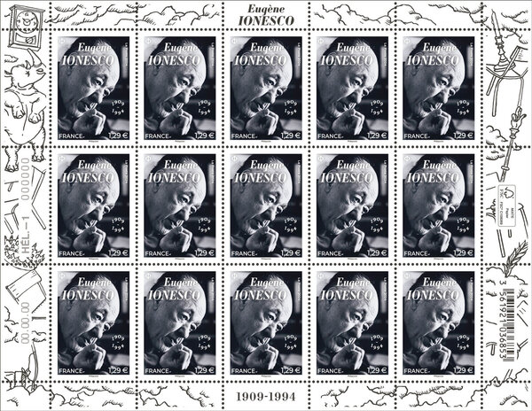 Feuille de 15 timbres - Eugène Ionesco - Lettre verte