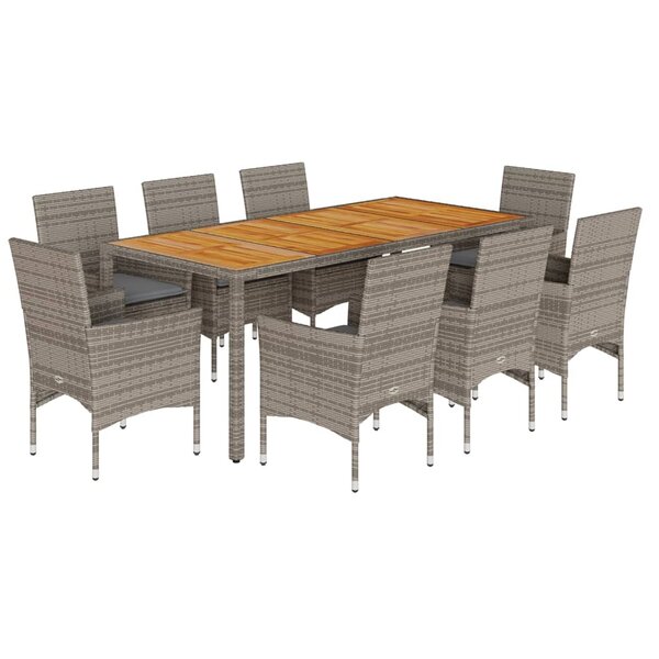 vidaXL Ensemble à manger de jardin et coussins 9 Pièces gris rotin acacia