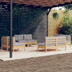 vidaXL Salon de jardin 8 Pièces avec coussins gris Bois de pin