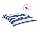 vidaXL Coussins de chaise lot de 6 rayures bleues blanches 40x40x7 cm