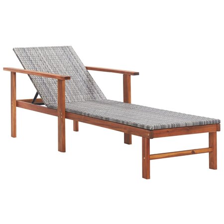 vidaXL Chaise longue Résine tressée et bois d'acacia massif Gris