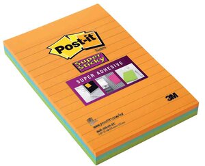 Lot 3 blocs 45 f super Sticky ligné 10,2x15,2cm Coloris néon POST-IT