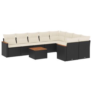 vidaXL Salon de jardin 10 Pièces avec coussins noir résine tressée