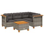 vidaXL Salon de jardin 5 Pièces avec coussins gris résine tressée