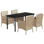 vidaXL Ensemble à manger de jardin avec coussins 5Pièces Beige poly rotin