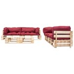 vidaXL Salon de jardin palette 6 Pièces avec coussins rouge bois