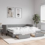 vidaXL Lit de jour avec gigogne et tiroirs gris clair 90x190 cm tissu