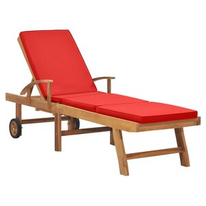 vidaXL Chaise longue avec coussin Bois de teck solide Rouge