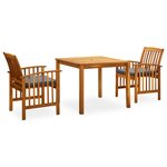 vidaXL Ensemble à manger de jardin 3 Pièces et coussins Acacia solide