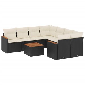 vidaXL Salon de jardin 9 Pièces avec coussins noir résine tressée