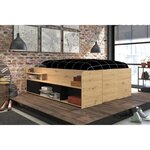 Lit adulte avec coffre relevable - chêne et noir 166 x 67 x 206 cm
