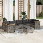 vidaXL Salon de jardin 8 Pièces avec coussins gris résine tressée