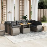 vidaXL Salon de jardin avec coussins 10 Pièces gris résine tressée