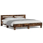 vidaXL Cadre de lit avec tête de lit et LED chêne fumé 180x200 cm