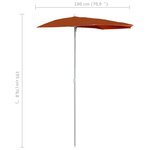 vidaXL Demi-parasol de jardin avec mât 180x90 cm Terre cuite