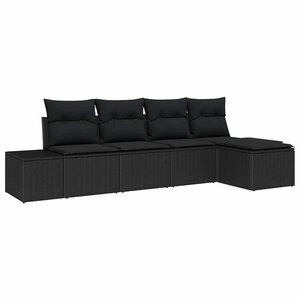 vidaXL Ensemble de canapé de jardin avec coussin 5 Pièces Noir polyrotin