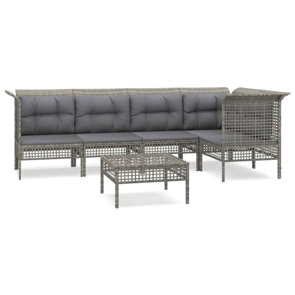 vidaXL Salon de jardin 6 Pièces avec coussins Gris Résine tressée