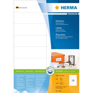 Etiquettes universelles premium 105 x 37 mm blanc 1600 sur 100 feuilles herma